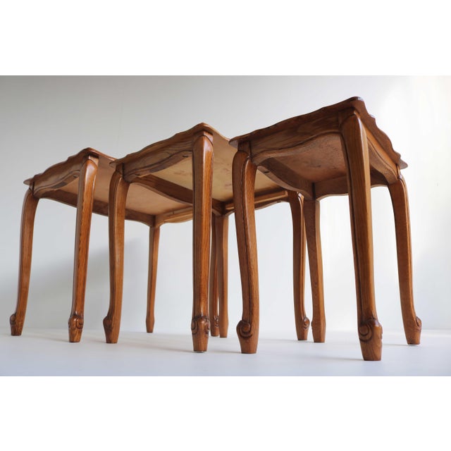 French Oak Nesting Tables with Scalloped Tops, 1960s, Set of 3 For Sale - Image 13 of 14