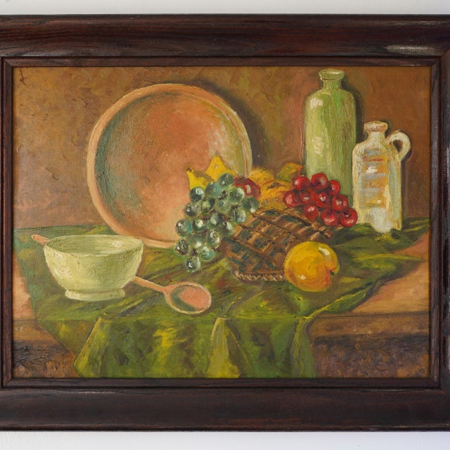 American 20th Century Vintage Primitive Still Life – Oil on Board For Sale - Image 3 of 13