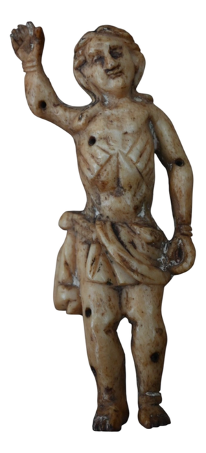 Saint Sebastian in Carved Bone Late Gothic Art, 15th Century 8.6 Cm