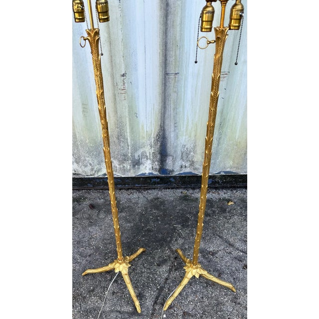 French Pair of Maison Charles Gilded Bronze French Floor Lamps For Sale - Image 3 of 11