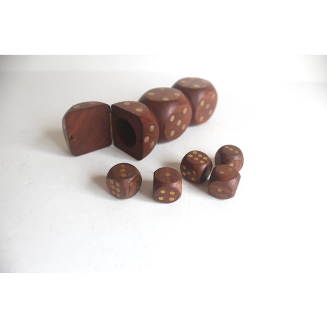 Vintage Wood and Brass Dice Holder Box Set of Five Dice For Sale - Image 9 of 10