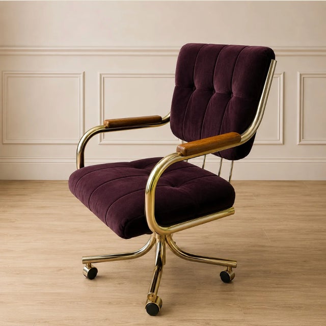 Mid-Century Modern Vintage Plum Velvet Swivel Chair For Sale - Image 3 of 6