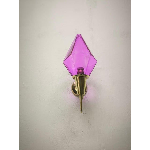 Brass Wall Lamp with Lilac Murano Glass, 1950s For Sale - Image 9 of 12