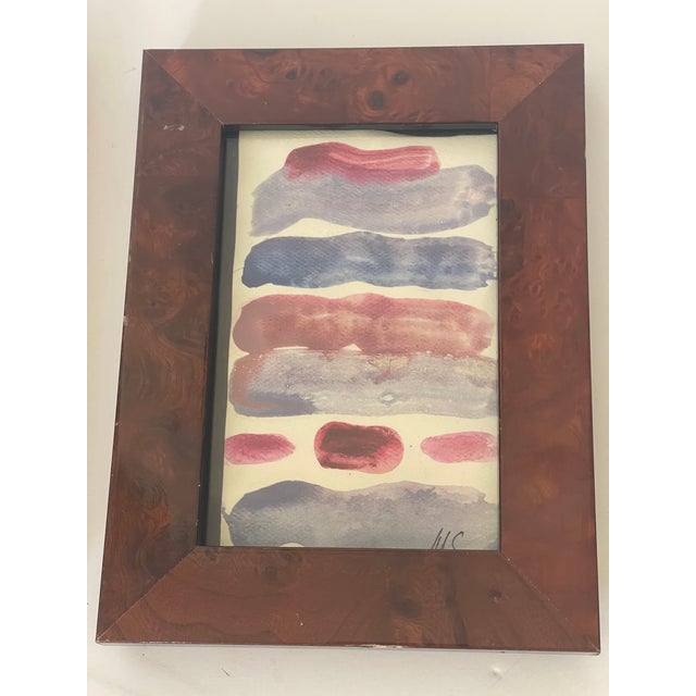 Two original art acrylic on paper abstract small paintings signed and framed by Elia.