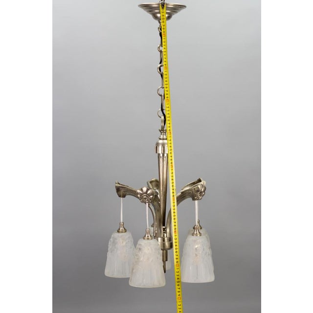 Art Deco French Brass Five-Light Chandelier with White Glass by Degué, 1930s For Sale - Image 18 of 18