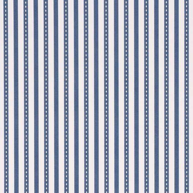 Sample - Schumacher Mathis Ticking Stripe Wallcovering In Indigo For Sale