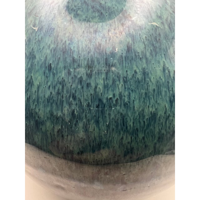 1960s Handmade Ceramic Blue Green Glazed Sphere Pottery Vase For Sale - Image 4 of 6
