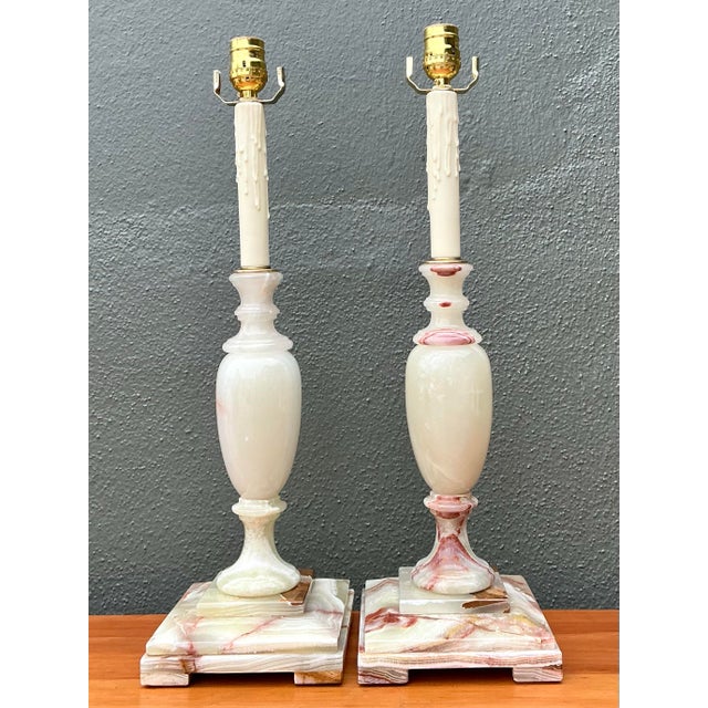 Vintage Carved Onyx Lamps - A Pair For Sale - Image 12 of 12