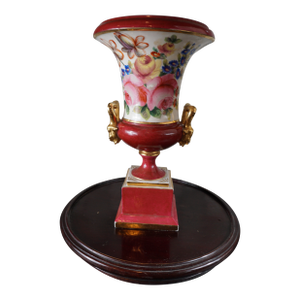 Vintage Hand-Painted Porcelain Urn With Gilt Ram-Head Handles
