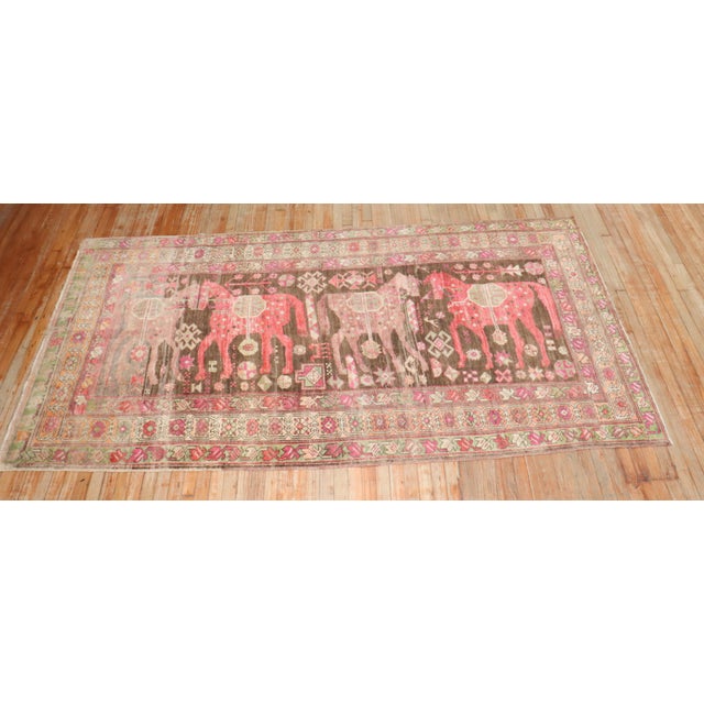 Textile Vintage Zabihi Collection Pictorial Horse Karabagh Rug - 5' x 9'9" For Sale - Image 7 of 10
