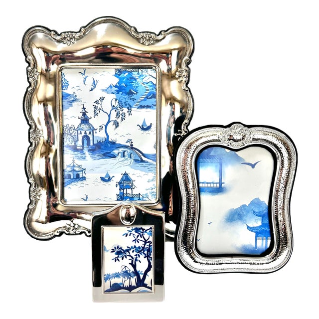 1980s Silver Plate Repoussé Picture Frames - Hollywood Regency Style, Set of 3 For Sale