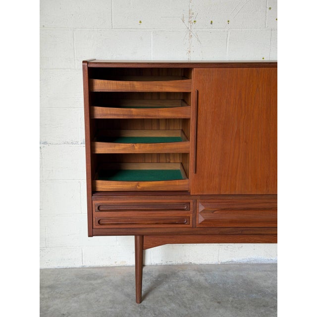 In Style of Johannes Andersen Teak Sideboard Credenza With Sliding Doors Danish Mid-Century Modern 1960s For Sale - Image 9 of 13