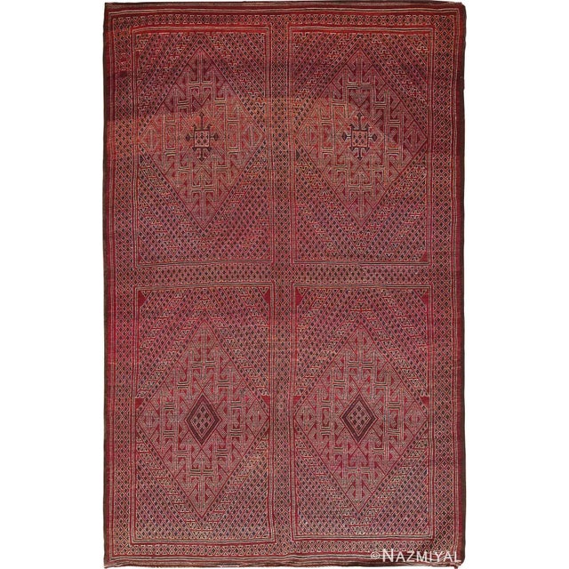 Abstract and Beautiful Vintage Red Moroccan Rug, Country Of Origin: Morocco, Circa Date: Mid 20th Century