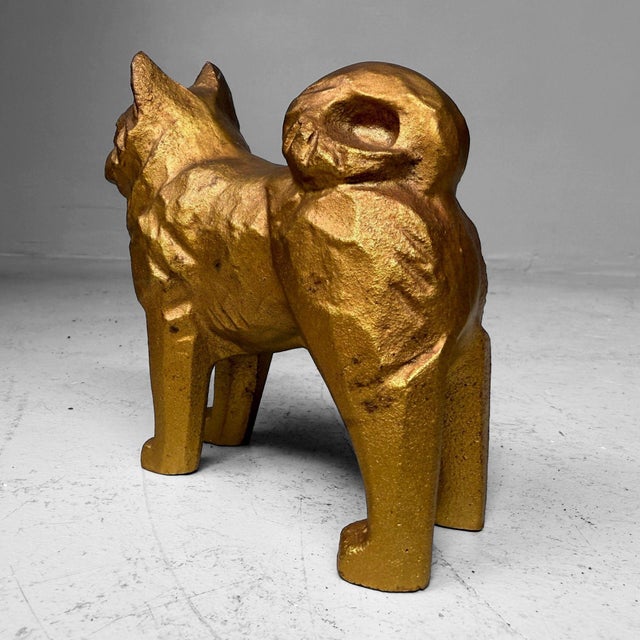 Metal Vintage Gold-Coloured Metal Japanese Dog Statue, 1960s For Sale - Image 7 of 9