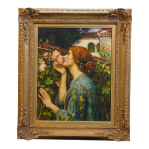 Late 20th Century Sole of a Rose Portrait Oil Painting on Burlap After John William Waterhouse 27"