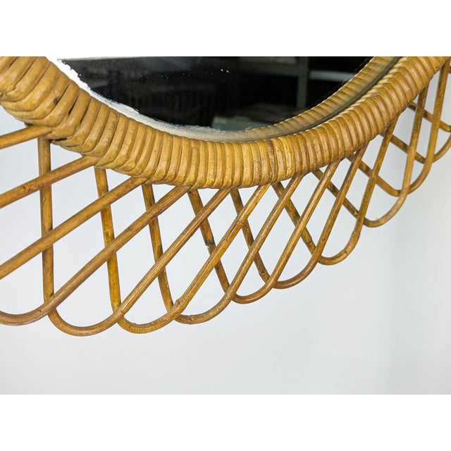 1960s Italian Rush & Rattan Wall Mirror, 1960s For Sale - Image 5 of 9