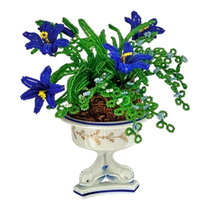 Vintage Bonwit Teller Italian Porcelain Urn With French Glass Beaded Trillium Floral Arrangement