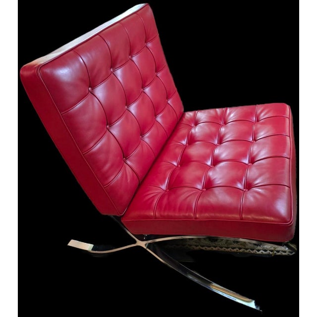Attributed Knoll Barcelona Chair & Matching Ottoman – Early 1960s Chrome Frame, Custom Red Leather, Laurel Canyon Provenance For Sale In Los Angeles - Image 6 of 15