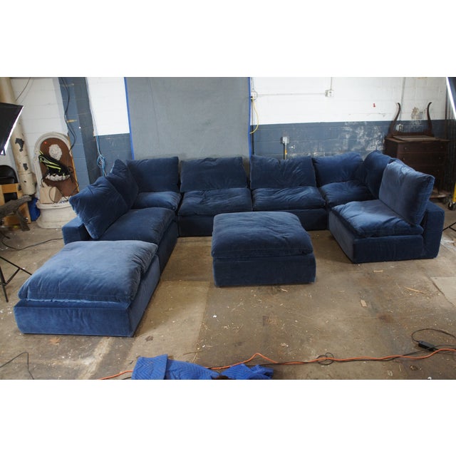 Textile Restoration Hardware Cloud Modern Modular Blue Felt Sofa Sectional & Ottoman Set For Sale - Image 7 of 16