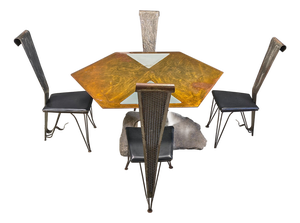 Hand Crafted Steel and Stone Dining Set with Glass, 1970s, Set of 5