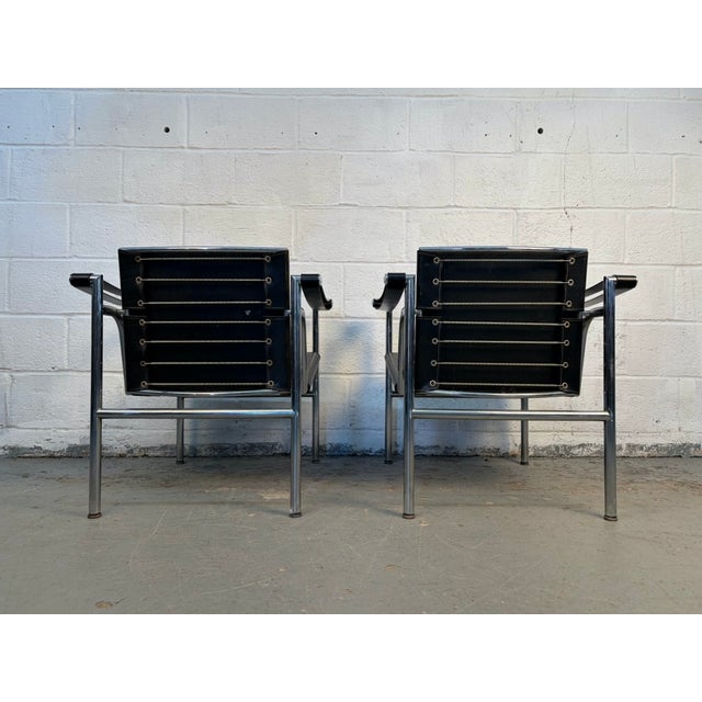 Vintage Le Corbusier Leather "Lc1 Basculant" Sling Chairs for Cassina For Sale - Image 10 of 17