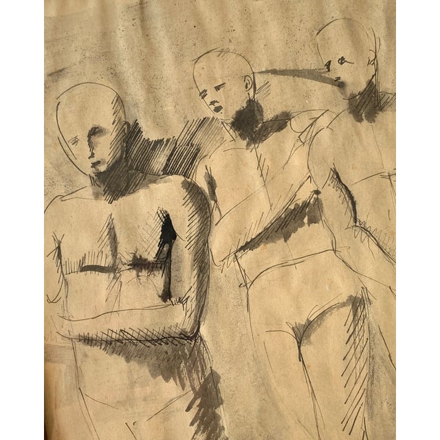 Abstract 1962 Original French Figure Drawing Unsigned For Sale - Image 3 of 8