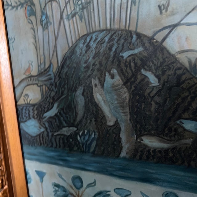 Camel 1960s Grand Scale Orientalist Seated Egyptian Woman Painting in Ornate Baroque Gilt Frame For Sale - Image 8 of 12