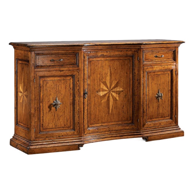 Italian Walnut Starburst Inlaid Sideboard For Sale