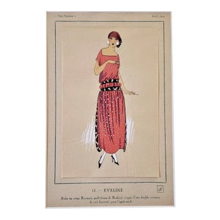 1922 Art Deco French Fashion Pochoir Print, Matted For Sale