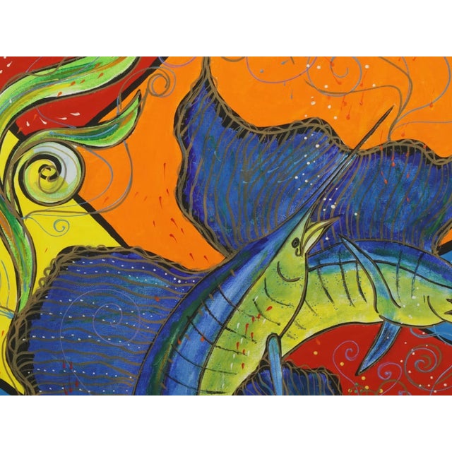 Emilio Sauma Original Expressionist Oil Painting of Sailfish, 2000 Signed For Sale - Image 12 of 16