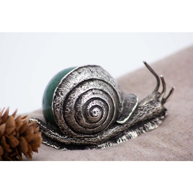 Perfect Silver Snail with Green Stone For Sale - Image 5 of 6