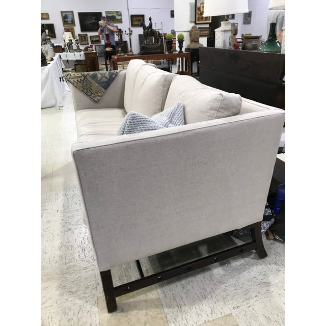 Vintage Chippendale Tuxedo Sofa! Linen/Blend New Upholstery For Sale - Image 4 of 4