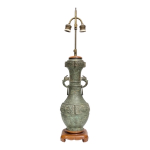 Antique Archaic Style Chinese Bronze Vase Mounted as Table Lamp