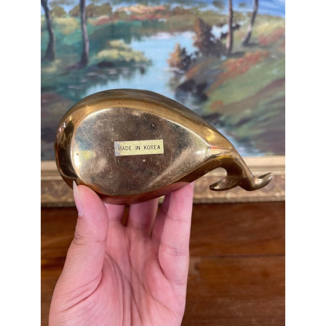 Brass Mid-20th Century Solid Brass Toned Whale-Shaped Novelty Ashtray or Trinket Holder. For Sale - Image 8 of 10