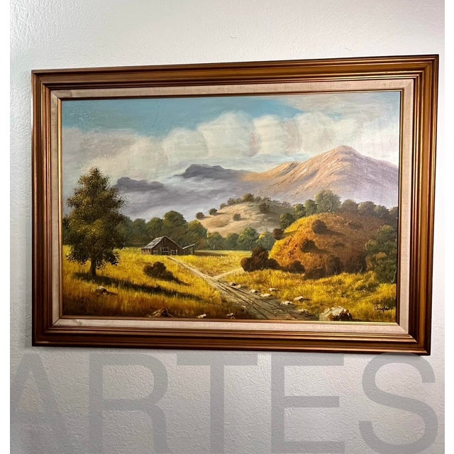 Textile 1970s Landscape Oil Painting by Dewey Bradford For Sale - Image 7 of 8