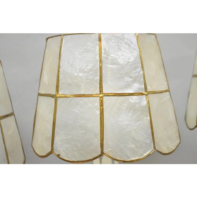 Gold Vintage Italian Hollywood Regency Capiz Shell Gold 7.25 Round Clip on Lamp Shade For Sale - Image 8 of 18