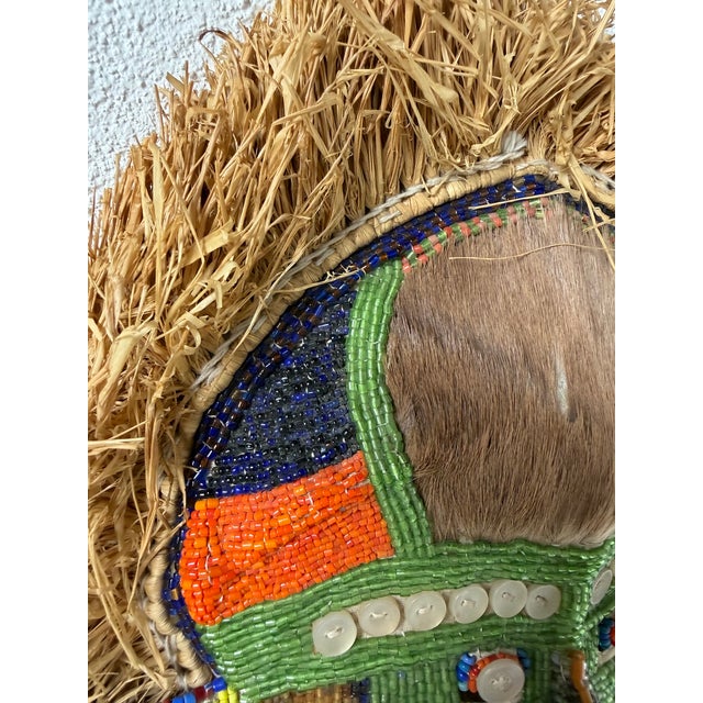 Mask with Beads in Raffia and Leather, 1980s For Sale - Image 16 of 18