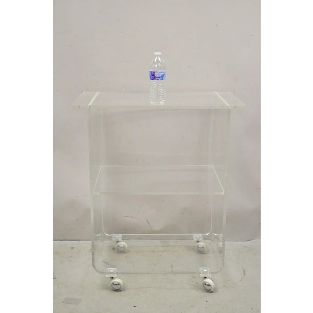 Late 20th Century Vintage Clear Lucite Acrylic Mid Century Modern Rolling Bar Cart For Sale - Image 10 of 12