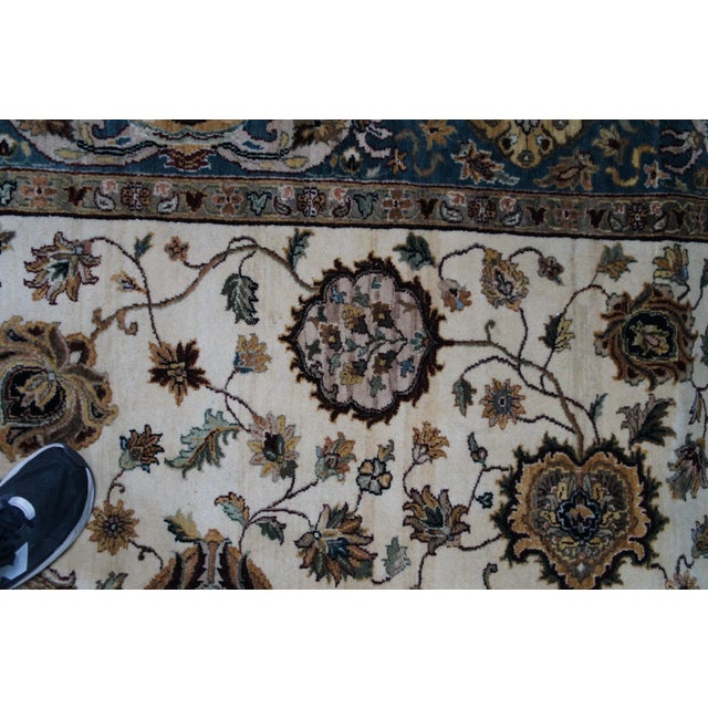 Traditional Hand Knotted Cream Blue Floral All Over Wool Area Rug 9' X 12' For Sale - Image 9 of 14