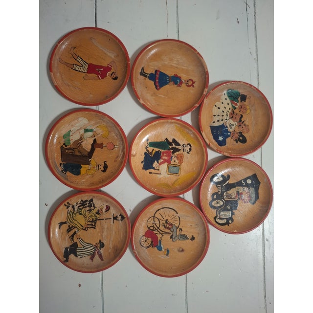 Set of 8 Vintage Hand Painted Coasters For Sale - Image 10 of 11