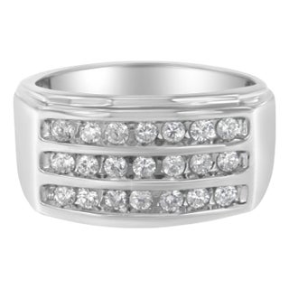 14K White Gold Men's Diamond Channel Set Band Ring (1 cttw, H-I Color, SI2-I1 Clarity) For Sale