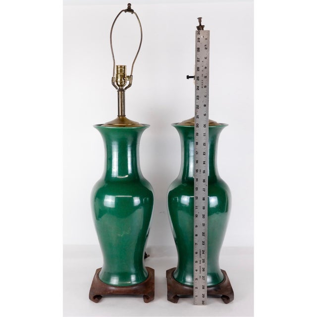 Late 19th Century Large Pair of 19th Century Chinese Green Glazed Porcelain Vases Converted to Lamps For Sale - Image 5 of 8