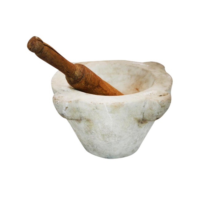 French Marble Mortar & Wooden Pestle Chairish