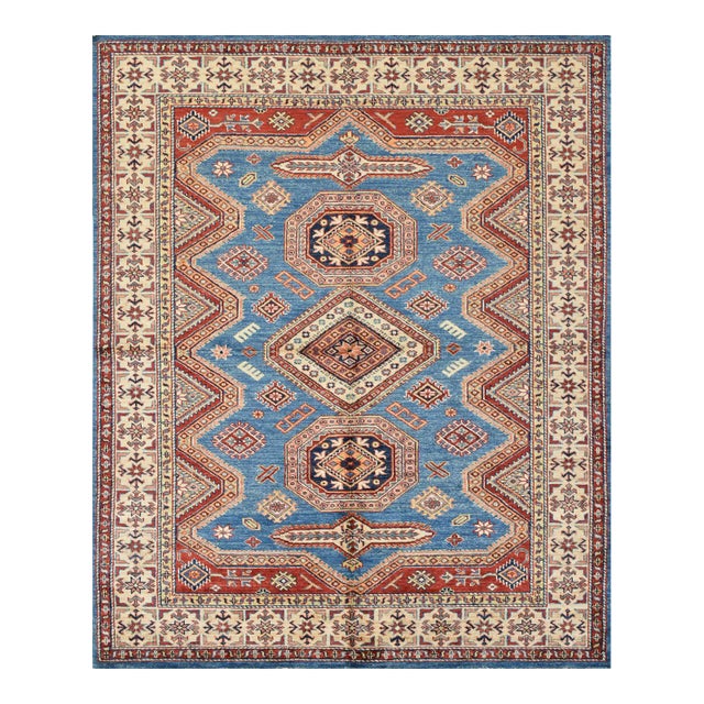 Fine Kazak Rug 5’2” X 6’2” Blue Wool Tribal Hand-Knotted Oriental Carpet For Sale