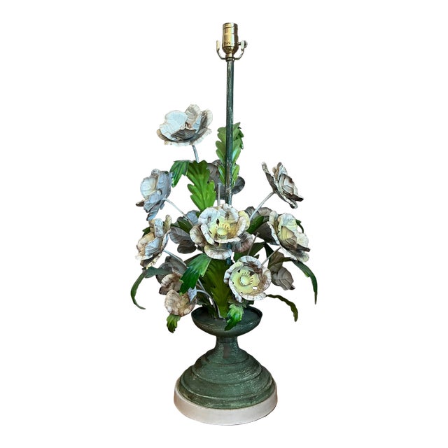 Vintage Hand Painted Tole Bouquet Lamp For Sale