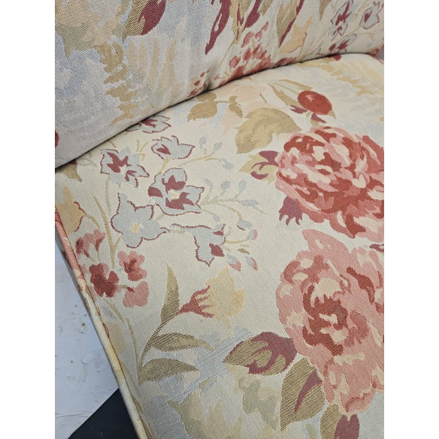 1980s Pale Yellow Floral Linen Slipper Chair For Sale - Image 5 of 5