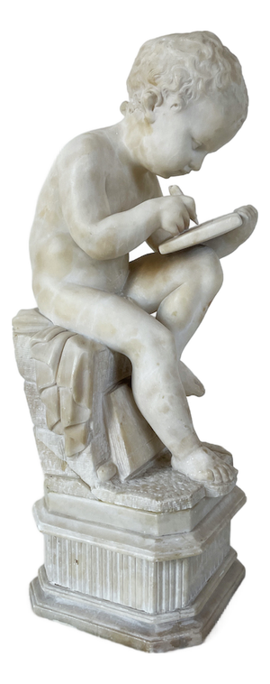Putto Writing, 1890s, Alabaster Sculpture