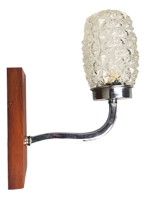 Portuguese Rustic Wood and Glass Sconce, 1950s