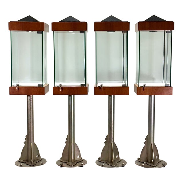 Cherrywood and Aluminum Display Cases, 1980s, Set of 4 For Sale