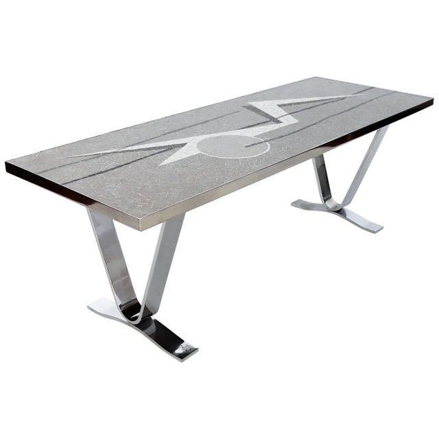 Mid-Century Mosaic Coffee Table with Abstract Pattern and Chrome Base, 1970s For Sale - Image 16 of 16